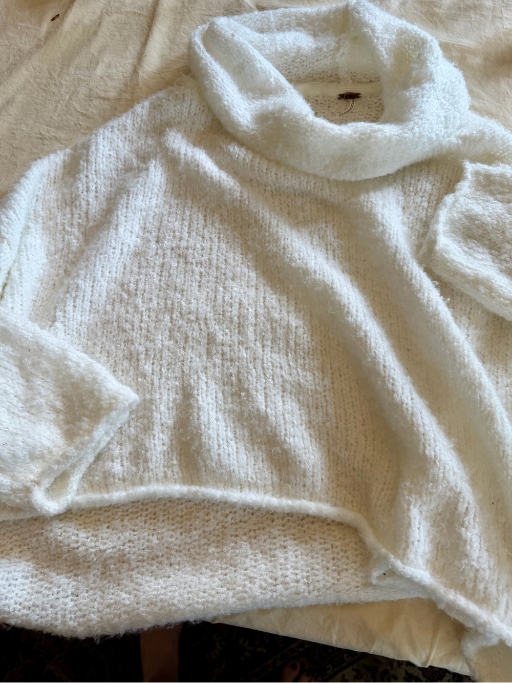 Free People Cream Fuzzy cropped Turtleneck Sweater, size L